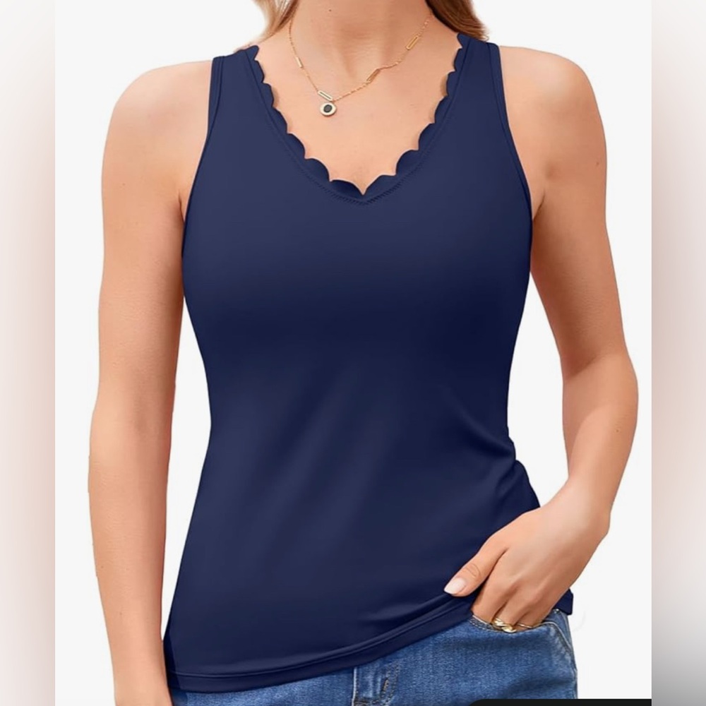 159. NWT V For City Scallop Trim Top With Built-In Bra and Adjustable Straps